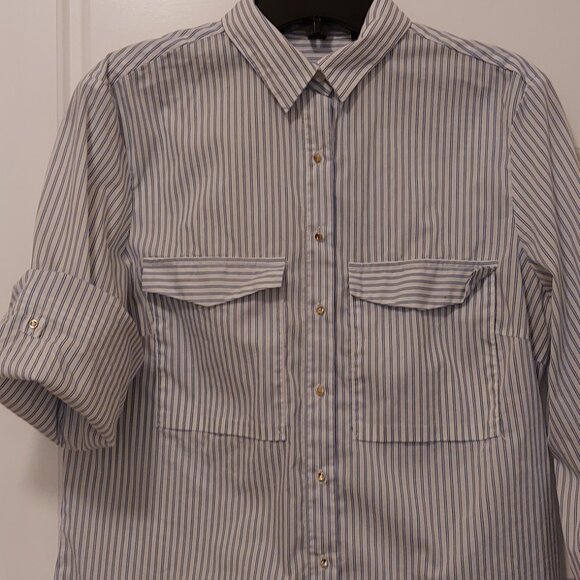 Zara blouse - white with med blue pin stripes - M - Picture 2 of 6